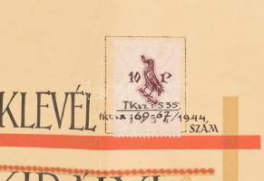 1944 Bp., Tanító(nő)képzőintézeti tanári oklevél, hajtott, Kákonyi István számára kiállítva, rajta: ...