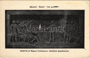 Budapest V. A Magyar Tudományos Akadémia megalapítása emléktábla, dombormű. Széchenyi Emlék-levelezőlap a Széchenyi Munkaközösség kiadása (EK)