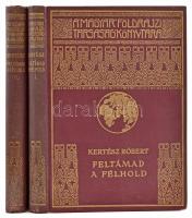 Kertész Róbert (1901-1960): Feltámad a félhold I-II. köt. A Magyar Földrajzi Társaság Könyvtára. Bp.,[1939], Franklin, 1-160 p.,2+161-347+1 p.+32 (fekete-fehér fotók) t.+ 1 (kihajtható térkép) t. Egészoldalas és szövegközti térképekkel. Kiadói aranyozott egészvászon sorozatkötésben, kopott borítóval, az I. kötetben az elülső szennylap és a címlap kijár.