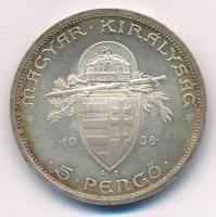 1938. 5P Ag "Szent István" T:AU,XF patina, ph 
Adamo P8.1