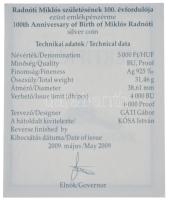 2009. 5000Ft Ag "Radnóti Miklós" kapszulában, tanúsítvánnyal, tájékoztatóval T:PP Adamo EM...