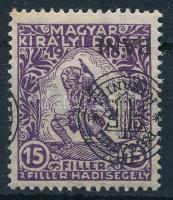 Kolozsvár 1919 Hadisegély 15f fordított, elcsúszott felülnyomással / Mi 24 I. with inverted, shifted...