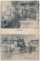 Mikelaka, Mikalaka, Micalaca (Arad); Böhm szikvízgyára belső, gyár udvara, szódás üvegeket szállító lovaskocsi / soda factory interior (Rb)