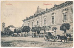 1909 Nagykároly, Carei; Városháza, lovashntó / town hall, horse chariot (Rb)