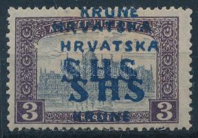 SHS 1918 Parlament 3K kettős felülnyomással / Mi 81 with double overprint. Signed: Bodor