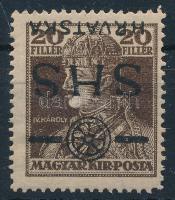 SHS 1918 Károly 20f fordított felülnyomással / Mi 85 with inverted overprint. Signed: Bodor