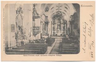 1902 Kolozsvár, Cluj; Szent Ferenc-rendi szerzetes templom, belső. Schuster Emil kiadása / Franciscan church, interior