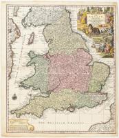 Britanniae sive Angliae Regnum... Seutter, George Matthaeus (1678 - 1757), 1734. Anglia színezett rézmetszetű térképe. / Colored copper plate map. 490x565 mm