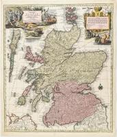 Nove at accurata totius Regni Scotiae... Seutter, George Matthaeus (1678 - 1757), 1734. Skócia színezett rézmetszetű térképe. / Colored copper plate map. 490x565 mm