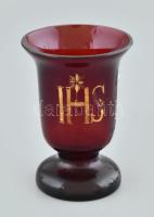 Antik úrvacsora pohár, üveg, kopásokkal, m: 9 cm