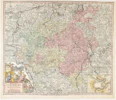 Ducatus Luxemburg discintis limitibur... Seutter, George Matthaeus (1678 - 1757), cca 1740. Luxemburg színezett rézmetszetű térképe. / Colored copper plate map of Luxemburg. 495x580 mm