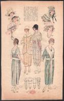 cca 1930 Art deco női divatok, 10 lap színes kép. francia ny. feliratokkal. Ofszet, papír. Lap széle...