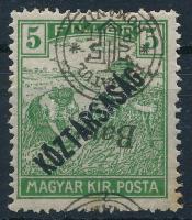 Nagyvárad 1919 Arató/Köztársaság 5f elcsúszott, fordított felülnyomással (rozsda) / Mi 53 II. with inverted overprint. Signed: Bodor (stain)