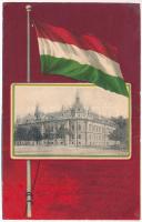 1901 Brassó, Kronstadt, Brasov; M. kir. pénzügyi palota. Magyar zászlós szecessziós litho / financial palace. Hungarian flag, Art Nouveau, litho (r)