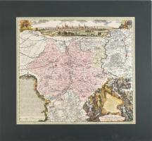 Recens et accurata designatio Episcopatus Paderbornensis... Seutter, George Matthaeus (1678 - 1757), cca 1740. színezett rézmetszetű térkép. Paszpartuban / Colored copper plate map of Paderborn in paspartu. 550x490 mm