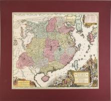 Opulentissimum Sinarum Imperium... Seutter, George Matthaeus (1678 - 1757), cca 1740. A Kínai birodalom színezett rézmetszetű térkép. Paszpartuban / Colored copper plate map of the Sina peninsula in paspartu. 550x490 mm / Map of the Chinese Empire