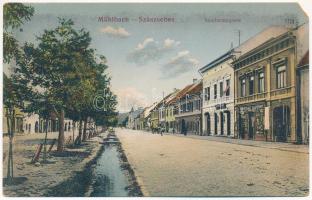 Szászsebes, Mühlbach, Sebesul Sasesc, Sebes; Siculorumgasse, Apotheke / street, pharmacy, shop / utca, gyógyszertár, Baumann üzlete és saját kiadása (EM)