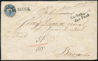 ~1865 10kr ajánlott levél előlapon / on registered cover front "ERLAU"