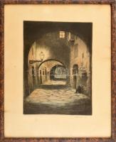 Paulovits Pál (1892-1975): Firenzei sikátor. Színezett rézkarc, papír, jelzett, üvegezett fakeretben. 33×23,5 cm