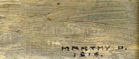 Marthy Pál (1886-?): Erdélyi táj menyecskével, 1916. Olaj, karton, jelzett, hátoldalán román kivitel...