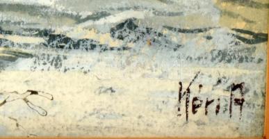 Kéri jelzéssel: Erdélyi táj. Akvarell, papír, hátoldalán román kiviteli bélyegzővel. Dekoratív, üveg...