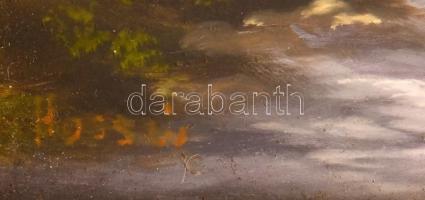 Hosszú Lajos (1944-): Erdei patak. Olaj, farost, jelzett. Hátoldalán Balaton Galéria címkéjével. Dek...