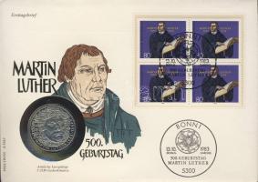 NSZK 1983. 5M "Martin Luther" érmés, bélyeges borítékon, alkalmi bélyegzővel T:1
