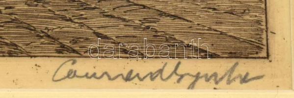 Conrad Gyula (1877-1959): Szentháromság tér (Budai vár). Rézkarc, papír, jelzett, üvegezett fakeretb...