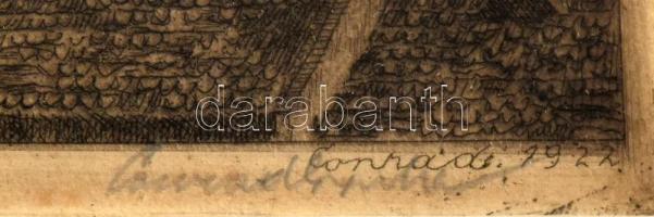 Conrad Gyula (1877-1959): Budapest, bazilika. Rézkarc, papír, jelzett, kissé foltos, üvegezett faker...