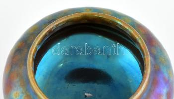 Pávaszemes kis kaspó, Zsolnay-gyár, 1910-13 körül, pávaszemes labrador eozin máz, felületi kopás, Je...