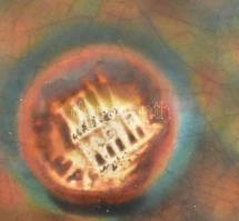 Pávaszemes kis kaspó, Zsolnay-gyár, 1910-13 körül, pávaszemes labrador eozin máz, felületi kopás, Je...