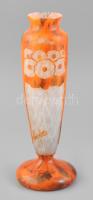 Verrerie Schneider Art Deco váza. Többrétegű, savmaratott, narancs színű öntött üveg váza Art Deco motívumokkal Francia, 19227-28 körül Jelzett: Charder és gravírozott: Le Verre Francais. Szép állapotban. m: 25,5 cm
