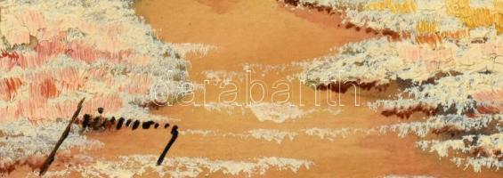 Dekoratív fakeret, tájkép festménnyel, belső méret: 10,5x15,5 cm