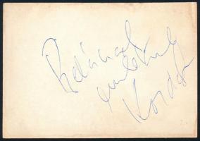 Korda György (1939- ) autográf aláírása fiatalkori fotója hátoldalán, 9,5x6,5 cm