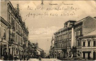 1916 Chernivtsi, Czernowitz, Cernauti, Csernyivci (Bukovina, Bukowina); Rathausstrasse / street, shops (Rb)