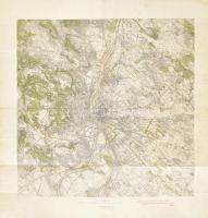 cca 1900 Budapest és környéke, katonai térkép, 1:75000, K.u.k. Militärgeographisches Institut, gyűrődésekkel, lapszéli foltokkal, 56,5x52 cm
