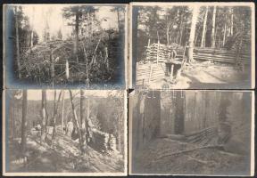 I. világháborús frontfotók: kiépített védőállások, vöröskeresztes épület, lövészállás géppuskával, s...