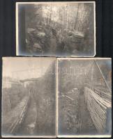 I. világháborús frontfotók: kiépített védőállások, vöröskeresztes épület, lövészállás géppuskával, s...