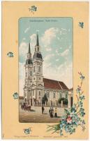 Pancsova, Pancevo; szerb templom. Witigschlager C. kiadása, szecessziós dombornyomott virágos litho / Serbian church. Art Nouveau, floral, embossed, litho + "K.u.k. 30,5 cm Mörser-Batterie Nr. 5."