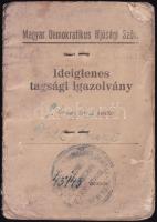 1945 Magyar Demokratikus Ifjúsági Szövetség fényképes ideiglenes igazolványa magyar és orosz nyelven