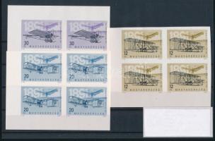 1991 Száz éve repül az ember 3 klf vágott ívsarki négyestömb / Mi 4152-4154 imperforate corner blocks of 4