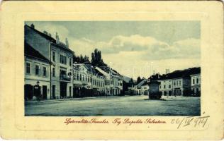 1914 Szamobor, Ljetovaliste-Samobor; Trg Leopolda Salvatora / Fő tér, Rosenberger üzlete, vendéglő / square, shops, hotel. W. L. Bp. 3917. (EK)