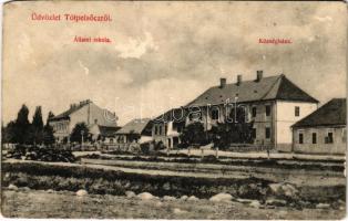 1911 Tótpelsőc, Pliesovce; állami iskola, községháza / school, town hall (vágott / cut)