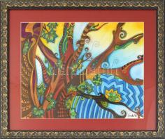 Nagy Imola (1976-): Szent László gesztenyefája. Akvarell, kontúrfesték, papír, jelezve jobbra lent, hátoldalán autográf felirattal, fakeretben, 40x40 cm