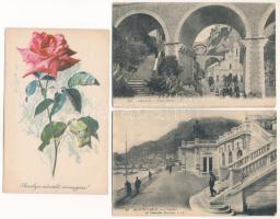 7 db főleg RÉGI képeslap: francia város és Monaco + rózsa / 7 mostly pre-1945 postcards: French town...