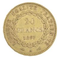 Franciaország 1897A 20Fr Au (6,48g/0.900) T:XF,VF / France 1897A 20 Francs Au (6,48g/0.900) C:XF,VF Krause KM#825