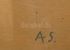 Jelzés nélkül: Alakok. Olaj, vászon, feltekert állapotban, sérült, 70x100 cm