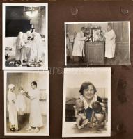 cca 1920-1940 Családi fotóalbum mintegy 140 beragasztott fotóval, strandolás, ünnepségek, szülőszoba, stb.