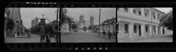 cca 1940-1970 Gyöngyös, Szent Bertalan-templom és környéke, 1 db színes diapozitív, 5 db fekete-fehé...