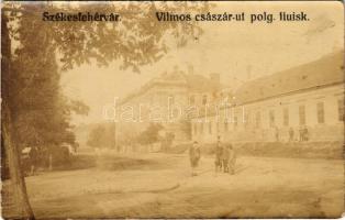 1915 Székesfehérvár, Vilmos császár út, polgári fiú iskola. Szigeti A. látkép. lev. lap. készítő, photo (Rb)